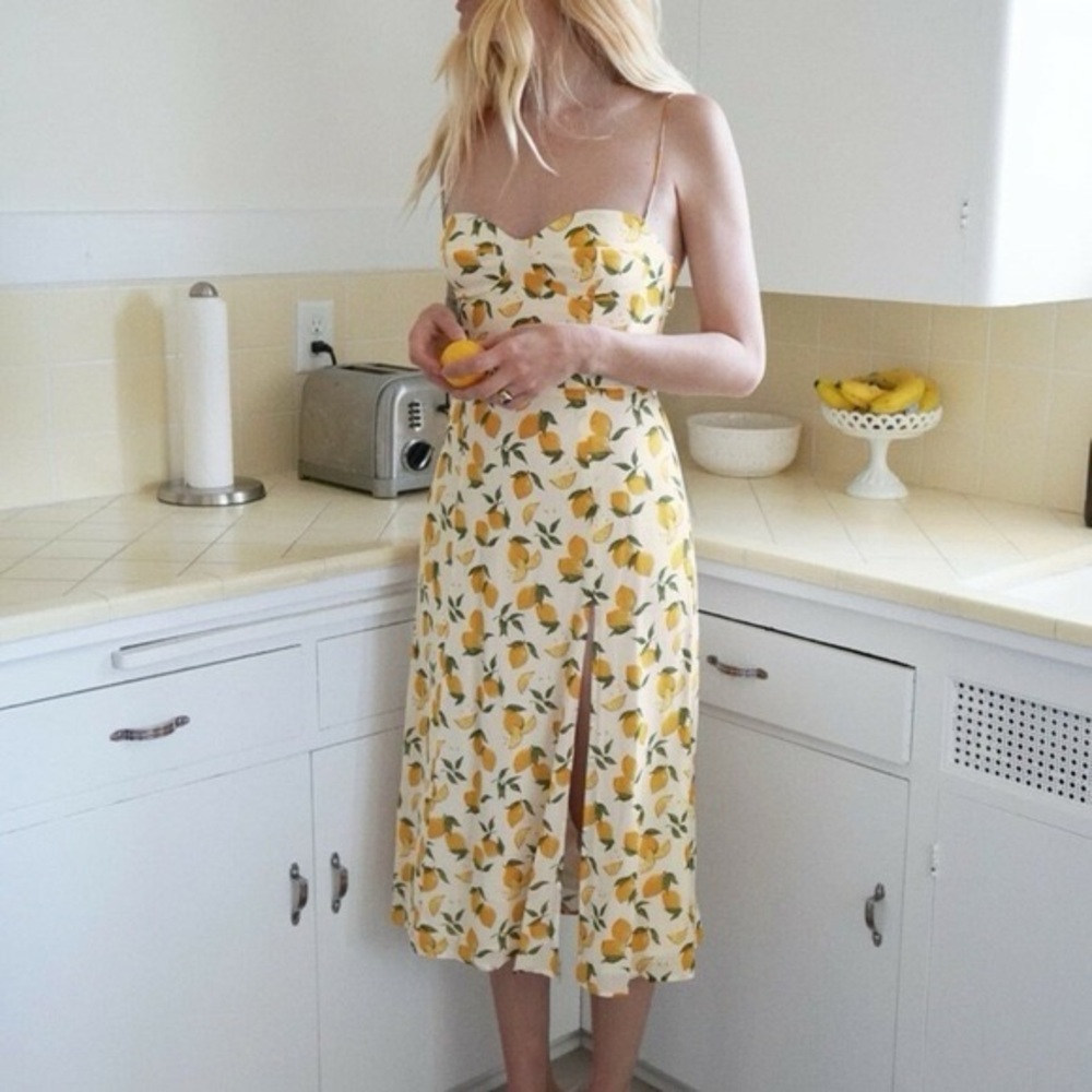 Reformation Lemon Print Midi Dress